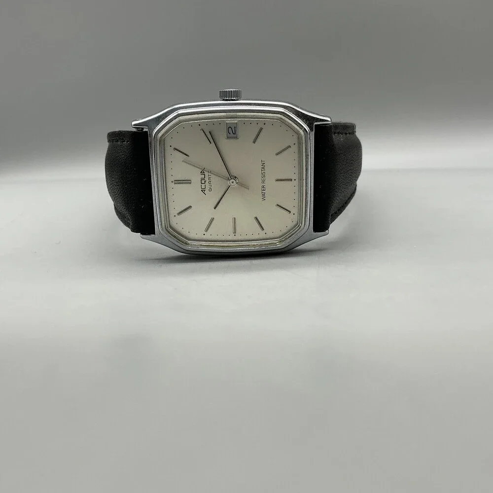 Acqua Womens Watch 28mm Silver Tone Date Octagon Leather Band New Battery